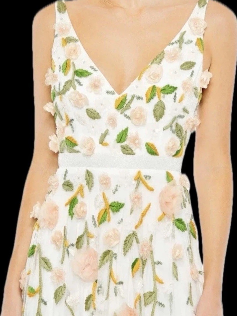 Mac Duggal White Maxi Dress With Pink Floral Embroidery View 2